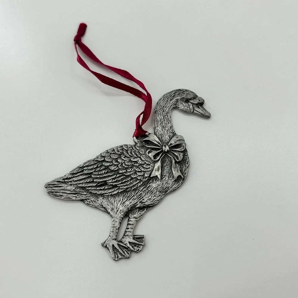 St Nicholas Square Pewter Goose Ornament Bow Christmas Holiday‎ New Bird